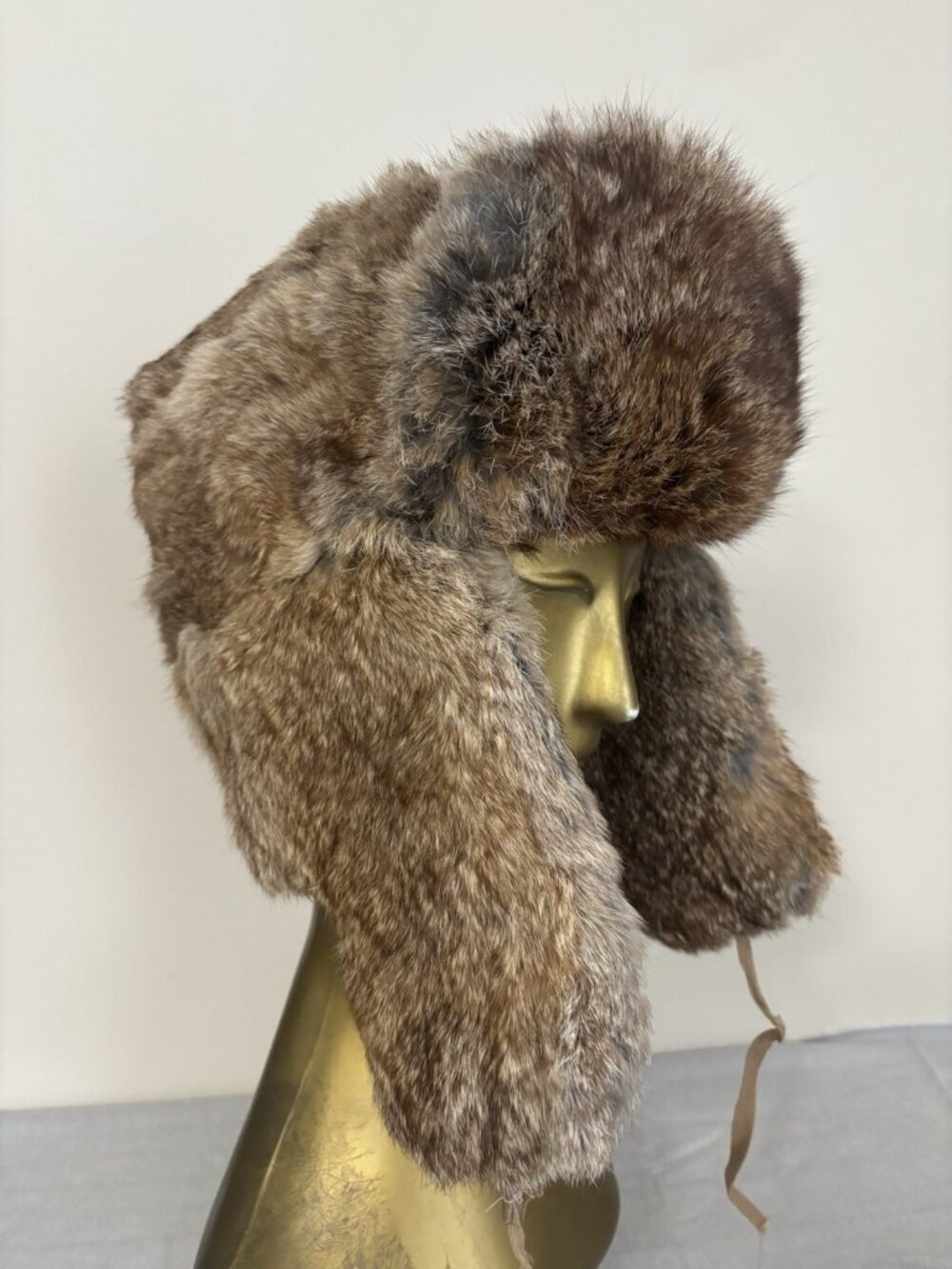 Vintage‎ Rabbit Fur Aviator Hat Trapper Neutral Colors Men’s Large